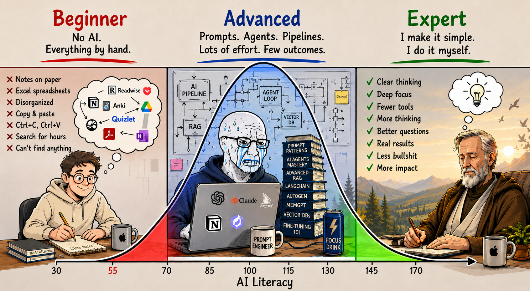 AI literacy curve from beginner to expert
